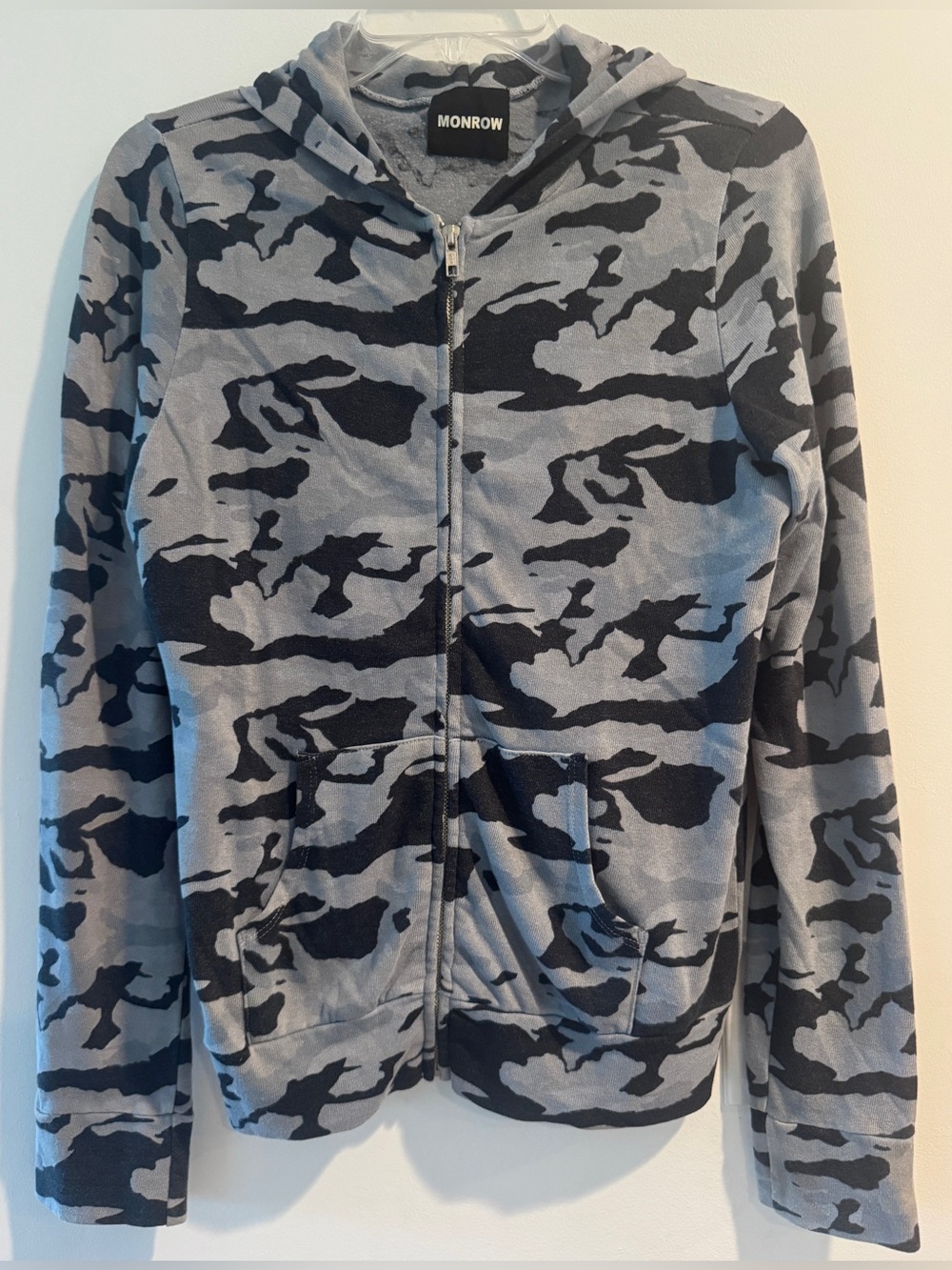 Monrow Camouflage Zip Hoodie. Small. Slate Gray/Black. A+ Condition. Ret $128